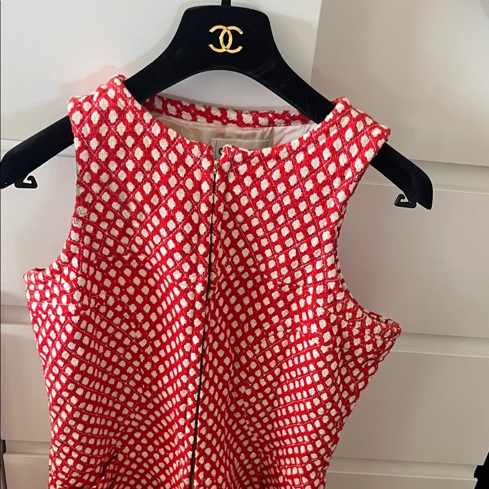 Chanel Vibrant Red and White Geometric Dress size 38